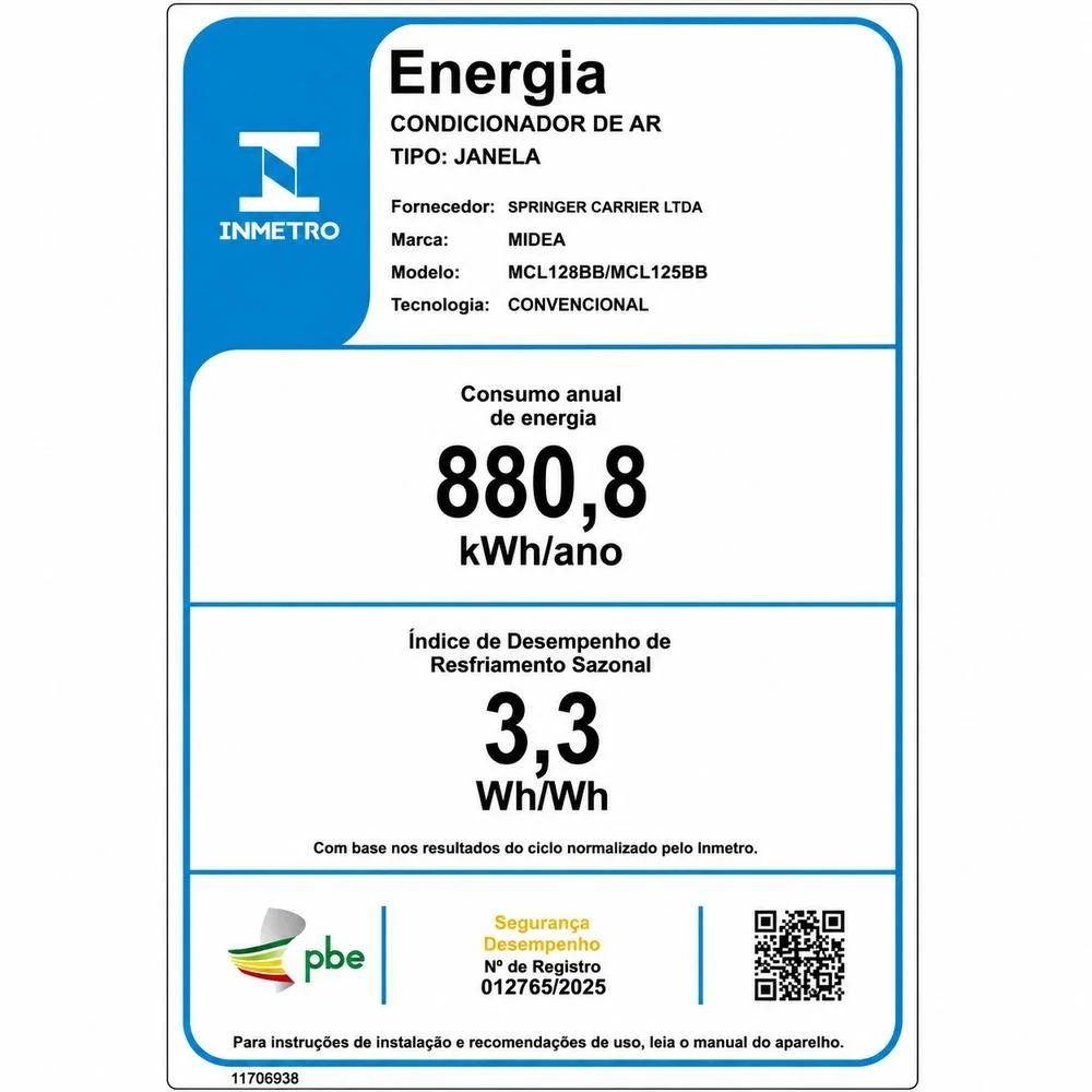 Imagem 4 de 5 do produto Ar Condicionado De Janela Midea 12.000 Btus Frio Mecânico Branco