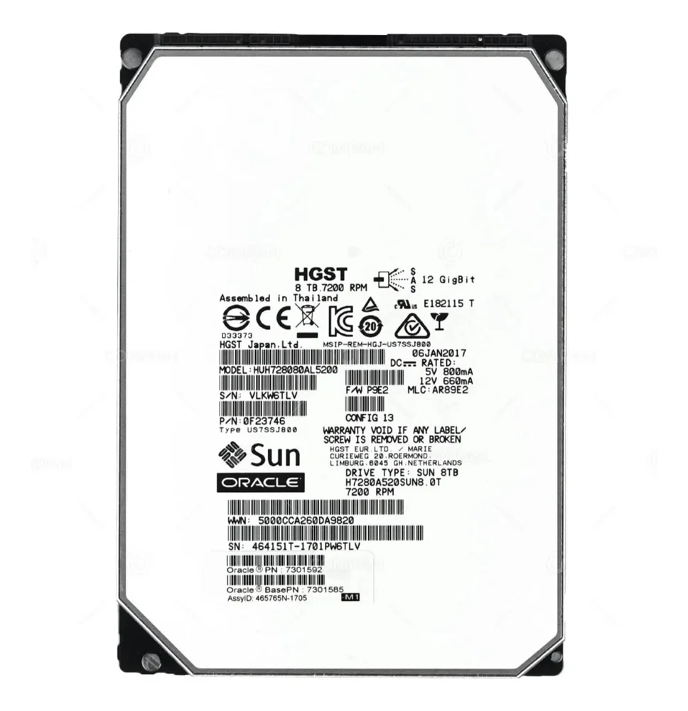 Disco Rígido Hgst Huh728080al5200 Sas 8tb 12gb/s 7.2k 3.5 Lff Hot Swap Servidor Disco Rígido Hgst Huh728080al5200 Sas 8tb 12gb/s 7.2k 3.5 Lff Hot Swap Servidor