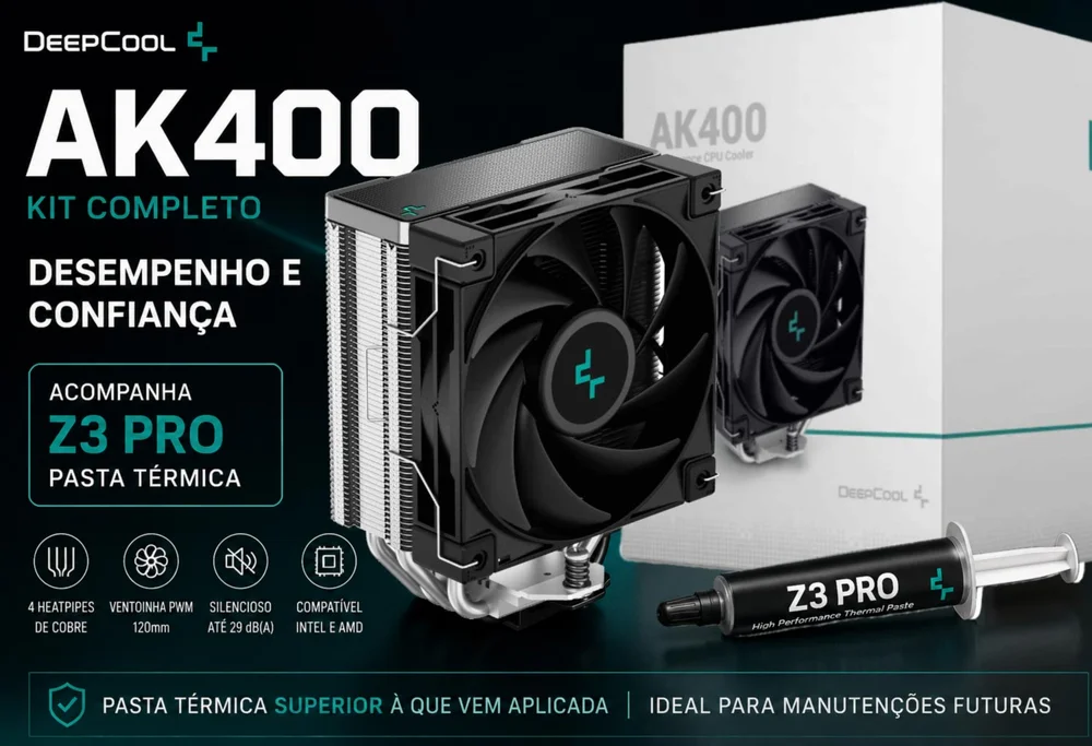 Imagem 4 de 5 do produto Kit Air Cooler Deepcool Ak400 + Pasta Termica Deepcool Z3 Pro