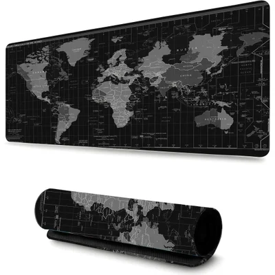Mouse Pad Gamer Mapa Mundi Preto 90x40 Cm