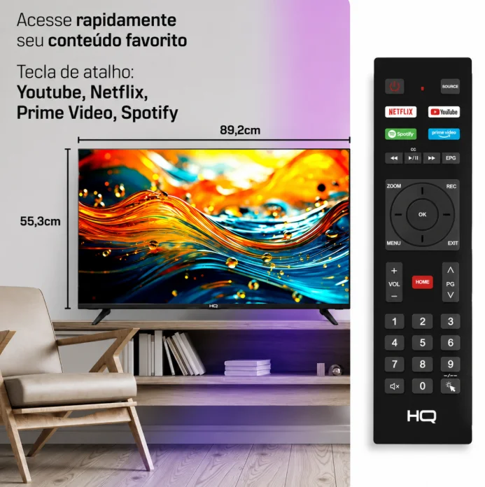 Imagem 2 de 5 do produto Smart Tv Hq 40" Full Hd Tela Sem Bordas Android 12 Hqs40nkh