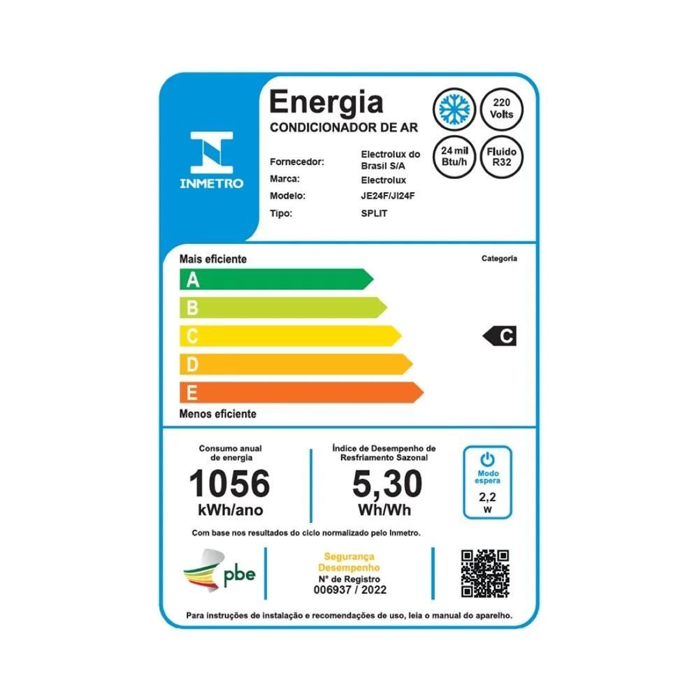 Imagem 2 de 5 do produto Ar Condicionado Split Electrolux Hi Wall Color Adapt Inverter 24.000 Btu/h Frio Monofásico Branco Ji24f/je24f 220v