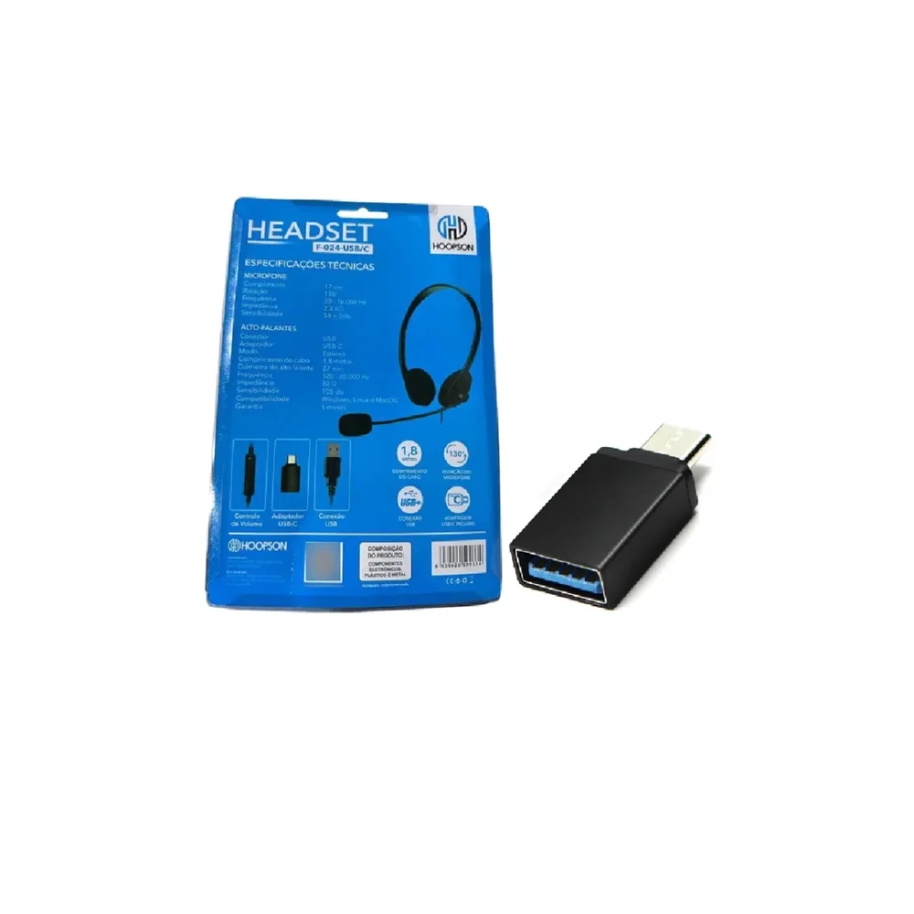 Imagem 2 de 3 do produto Fone De Ouvido Hoopson Headset Com Microfone Usb + Adap Usb C F-024