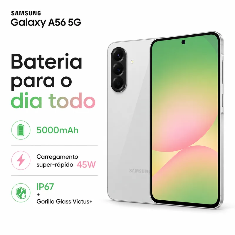 Imagem 3 de 5 do produto Smartphone Samsung Galaxy A56 5g 256gb 12gb Ram Tela 6,7" Super AmoLED 120hz Câmera 50mp Nfc Bateria 5000mah Cinza