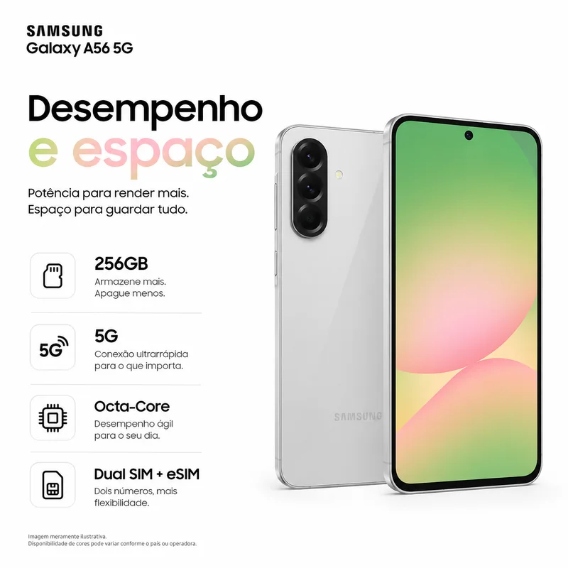 Imagem 4 de 5 do produto Smartphone Samsung Galaxy A56 5g 256gb 12gb Ram Tela 6,7" Super AmoLED 120hz Câmera 50mp Nfc Bateria 5000mah Cinza