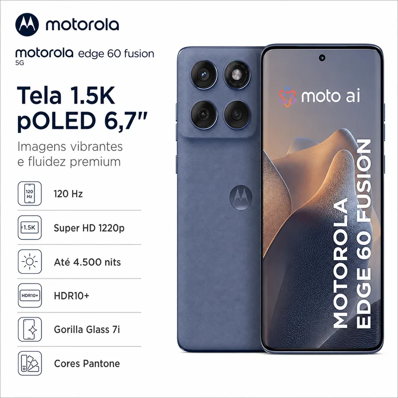 Smartphone Motorola Edge 60 Fusion 5g 256gb 8GB Ram Tela 6,7" 1.5k PoLED 120hz Câmera 50mp Sony Lytia 700c Bateria 5200m Smartphone Motorola Edge 60 Fusion 5g 256gb 8GB Ram Tela 6,7" 1.5k PoLED 120hz Câmera 50mp Sony Lytia 700c Bateria 5200m