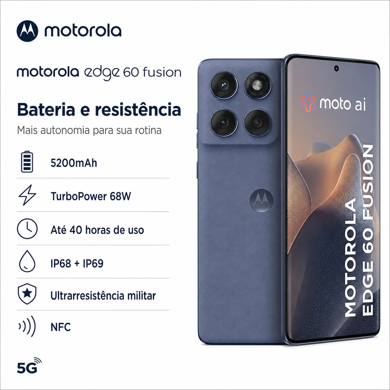 Smartphone Motorola Edge 60 Fusion 5g 256gb 8GB Ram Tela 6,7" 1.5k PoLED 120hz Câmera 50mp Sony Lytia 700c Bateria 5200m Smartphone Motorola Edge 60 Fusion 5g 256gb 8GB Ram Tela 6,7" 1.5k PoLED 120hz Câmera 50mp Sony Lytia 700c Bateria 5200m