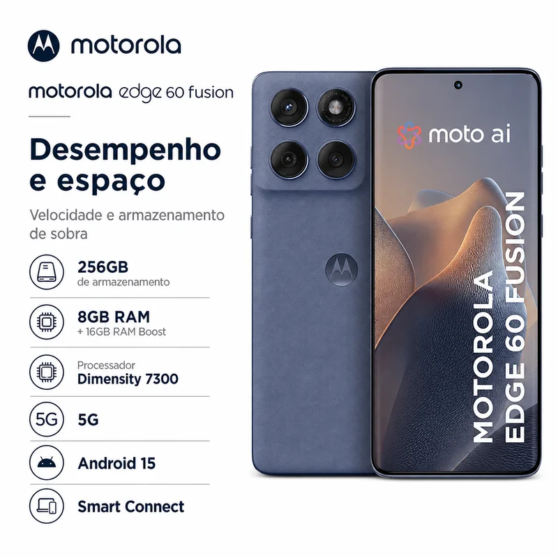 Smartphone Motorola Edge 60 Fusion 5g 256gb 8GB Ram Tela 6,7" 1.5k PoLED 120hz Câmera 50mp Sony Lytia 700c Bateria 5200m Smartphone Motorola Edge 60 Fusion 5g 256gb 8GB Ram Tela 6,7" 1.5k PoLED 120hz Câmera 50mp Sony Lytia 700c Bateria 5200m
