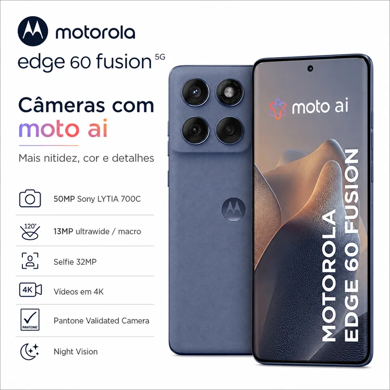Smartphone Motorola Edge 60 Fusion 5g 256gb 8GB Ram Tela 6,7" 1.5k PoLED 120hz Câmera 50mp Sony Lytia 700c Bateria 5200m Smartphone Motorola Edge 60 Fusion 5g 256gb 8GB Ram Tela 6,7" 1.5k PoLED 120hz Câmera 50mp Sony Lytia 700c Bateria 5200m
