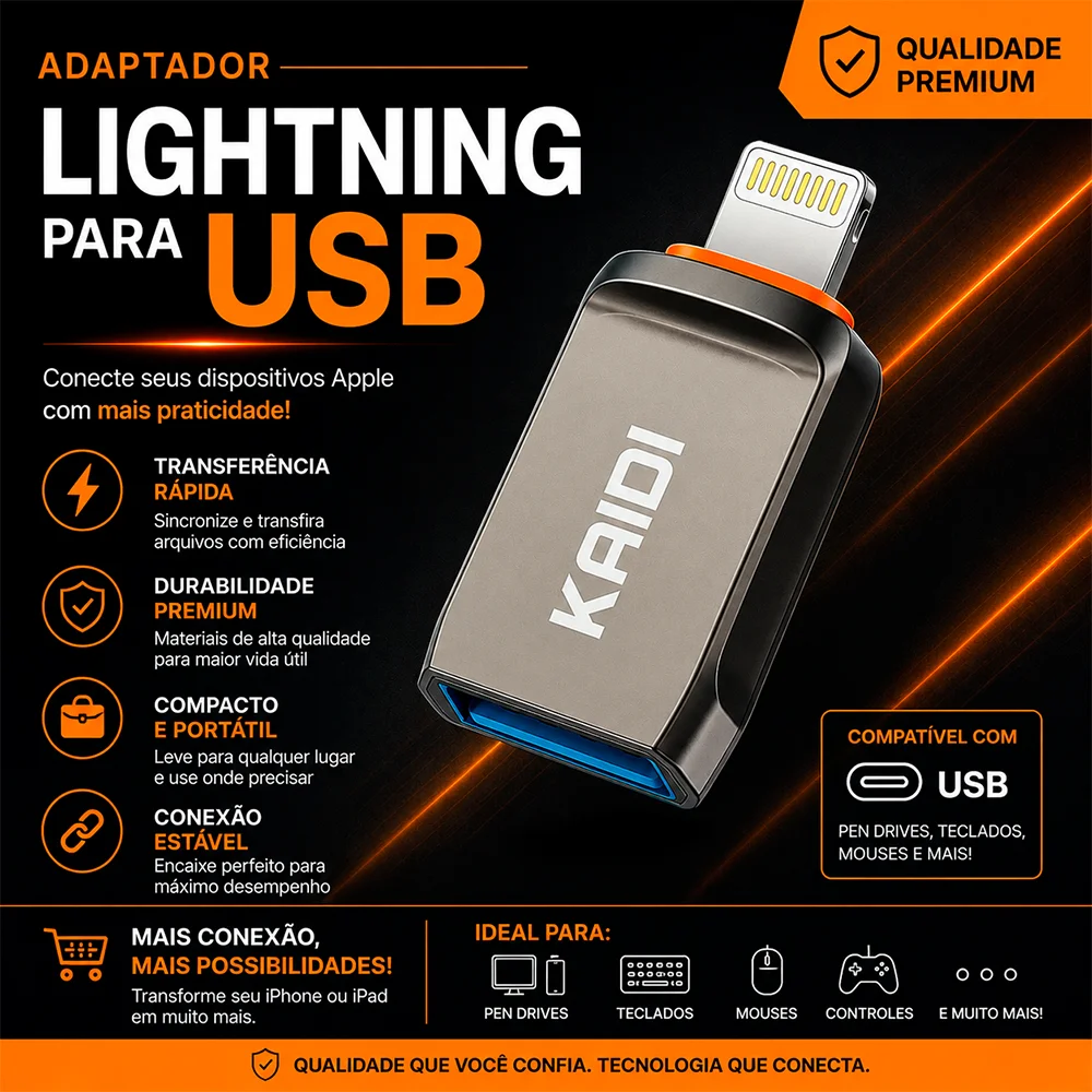 Imagem 5 de 5 do produto Adaptador Lightning Para Usb Kaidi Kd-2524a Usb Para Ios Otg Transmissão Rápida