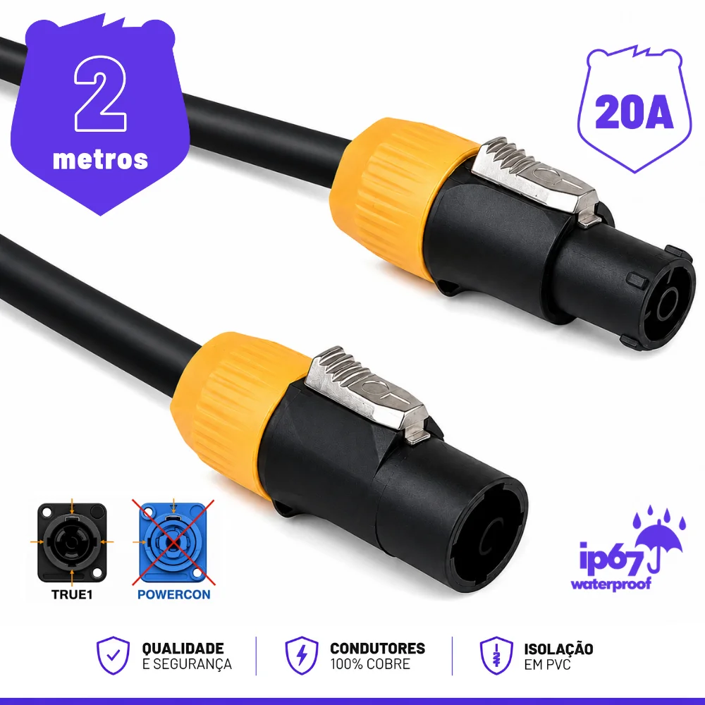 Imagem 2 de 3 do produto Extensão  Powercon True1 Macho X Fêmea 20a 3x2,50mm 2 Metros