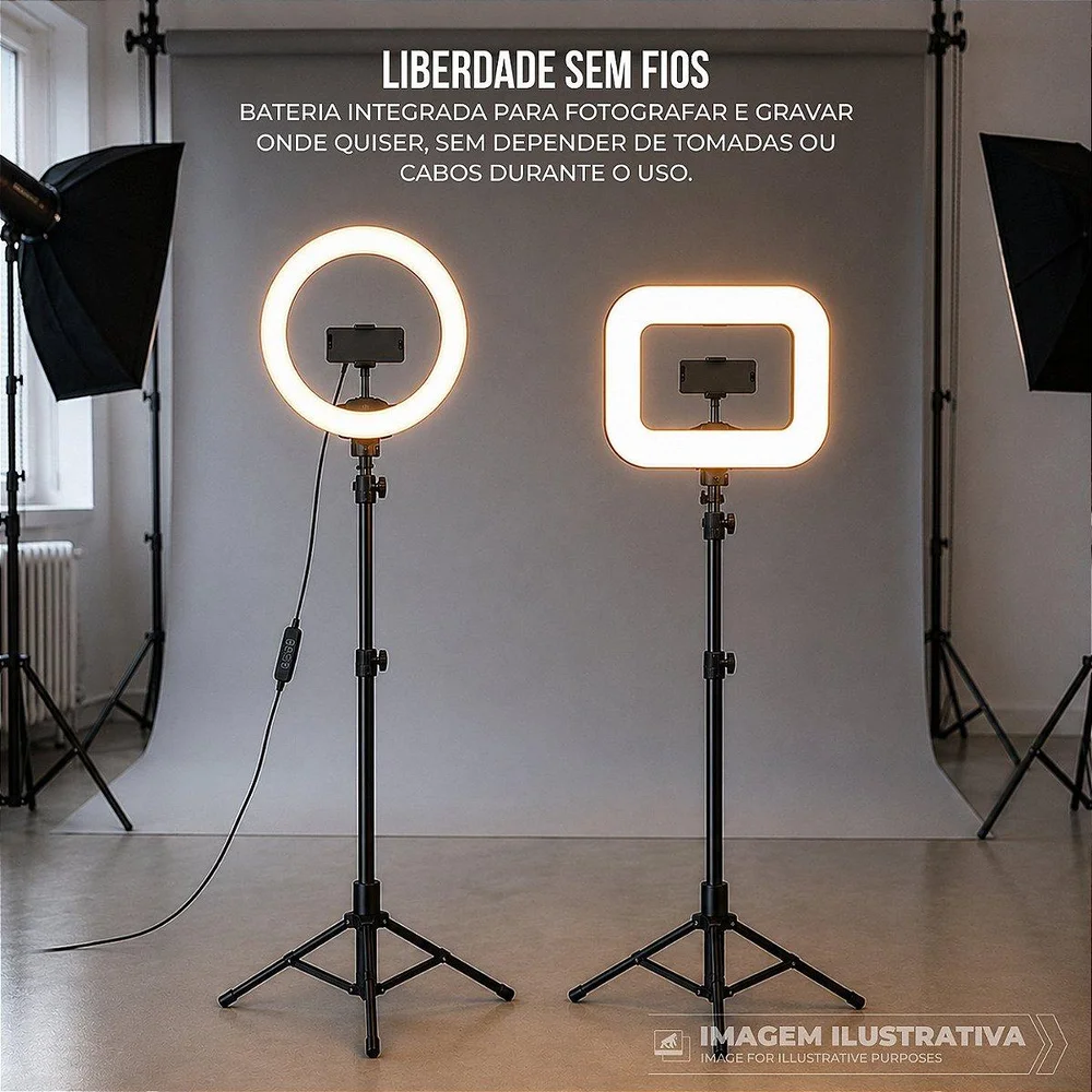 Imagem 3 de 5 do produto Victus Ring Light LED Quadrada Portátil 240 LEDs 2500-8500k Suporte Celular Integrado 3 Sapatas Universais Multifuncional