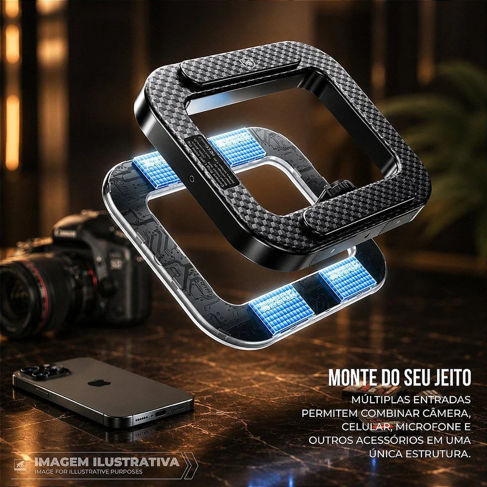 Imagem 4 de 5 do produto Victus Ring Light LED Quadrada Portátil 240 LEDs 2500-8500k Suporte Celular Integrado 3 Sapatas Universais Multifuncional