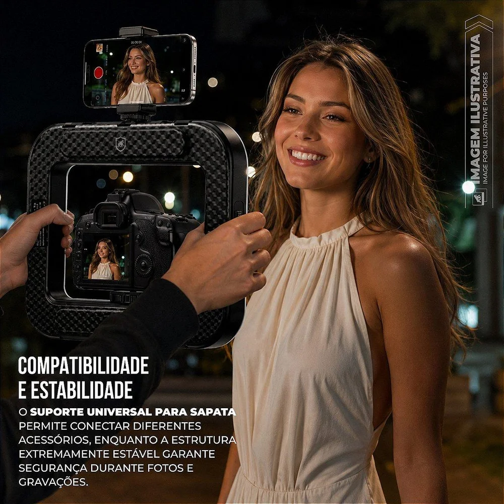 Imagem 5 de 5 do produto Victus Ring Light LED Quadrada Portátil 240 LEDs 2500-8500k Suporte Celular Integrado 3 Sapatas Universais Multifuncional
