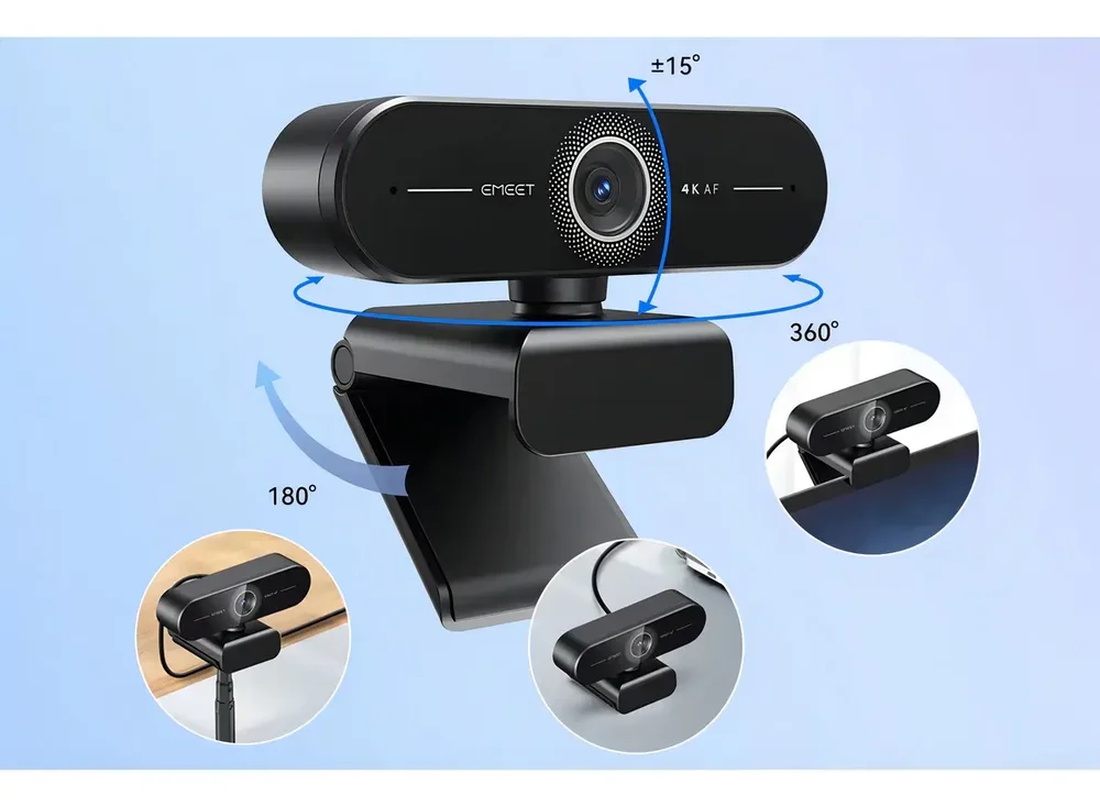 Imagem 2 de 4 do produto Webcam Emeet C60e 4k Usb Para PC - Autofoco, 8mp, 60fps, Microfone Integrado, Tampa De Privacidade