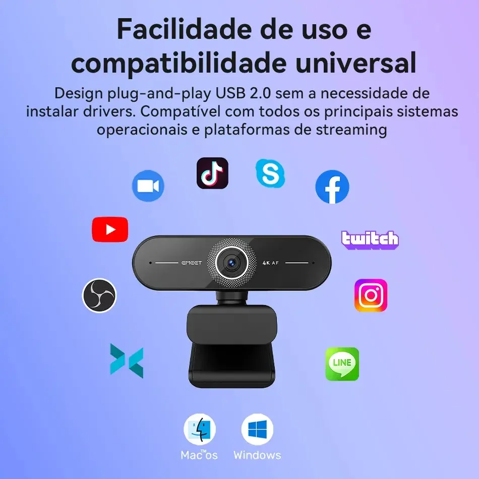 Imagem 4 de 4 do produto Webcam Emeet C60e 4k Usb Para PC - Autofoco, 8mp, 60fps, Microfone Integrado, Tampa De Privacidade