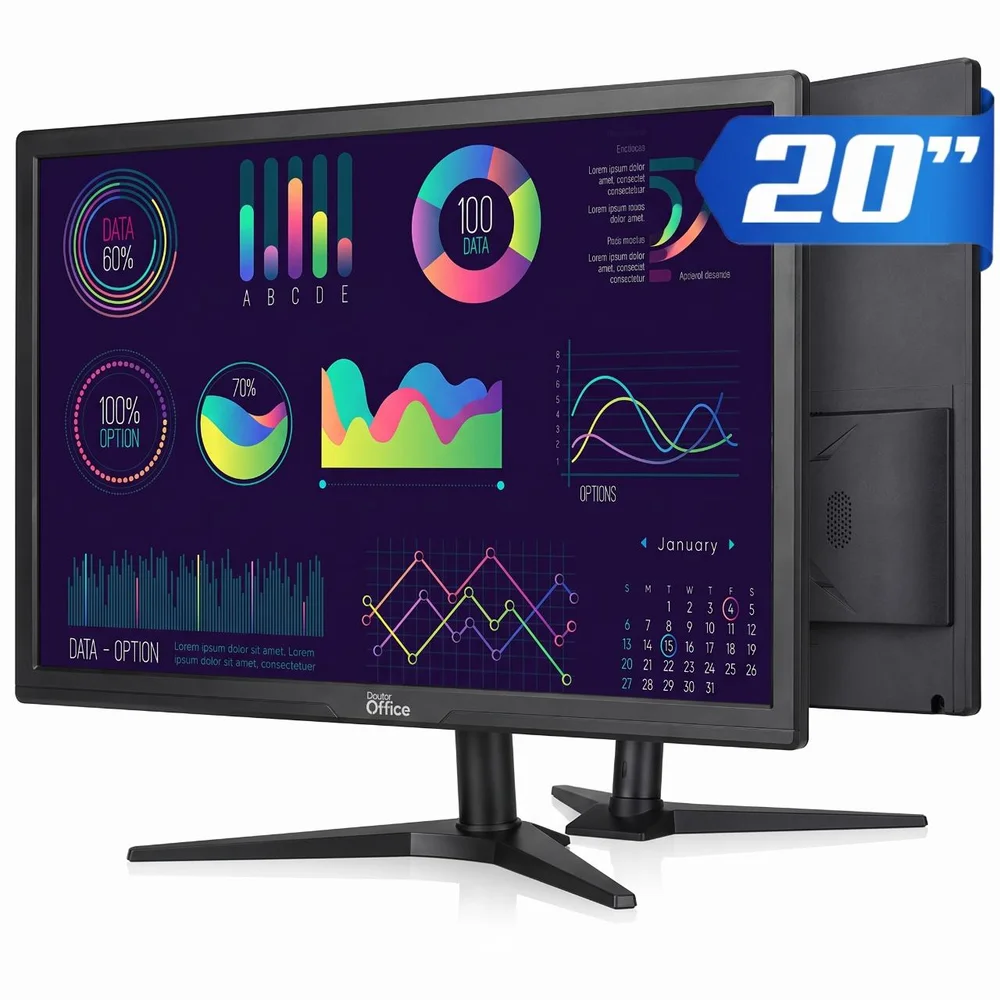 Monitor Dr. Office, 20 Pol, Hd+, 60hz, HDMI/vga, Preto, Do-mn-pd20hsfb1b