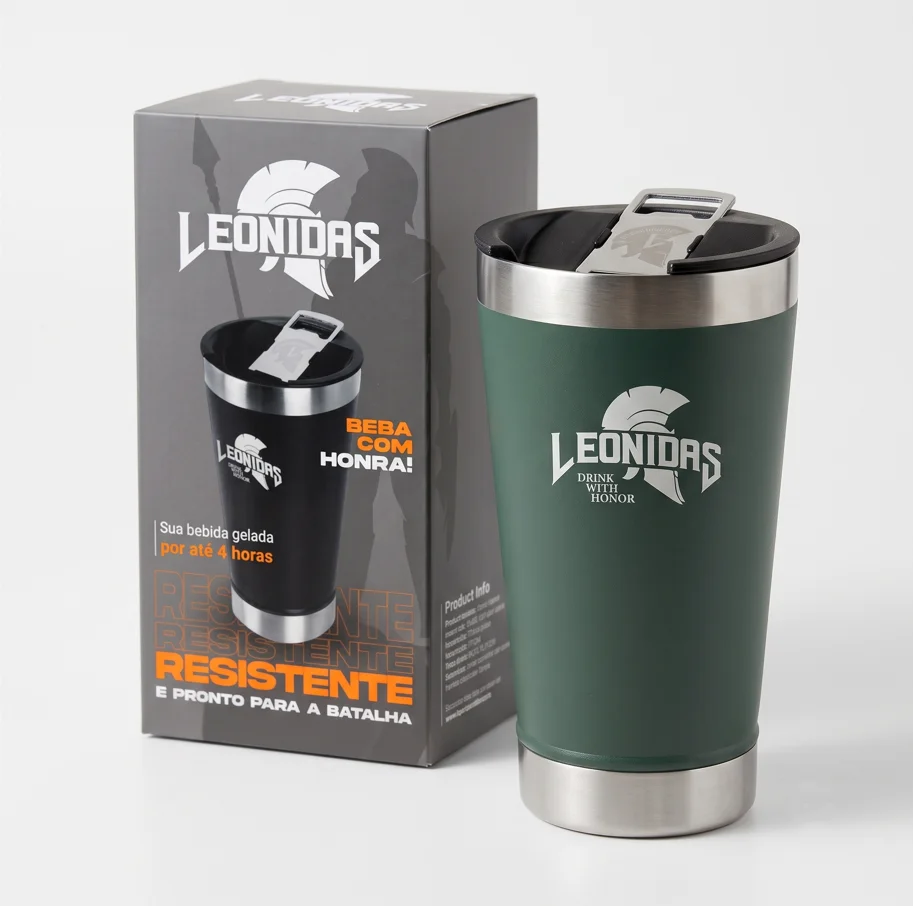 Imagem 3 de 3 do produto Copo Térmico Leonidas, 473ml, Quente Ou Frio, Metal, Verde