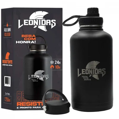 Garrafa Térmica Leonidas, 1.750ml, 24h Frio E 10h Quente, Metal, Preto