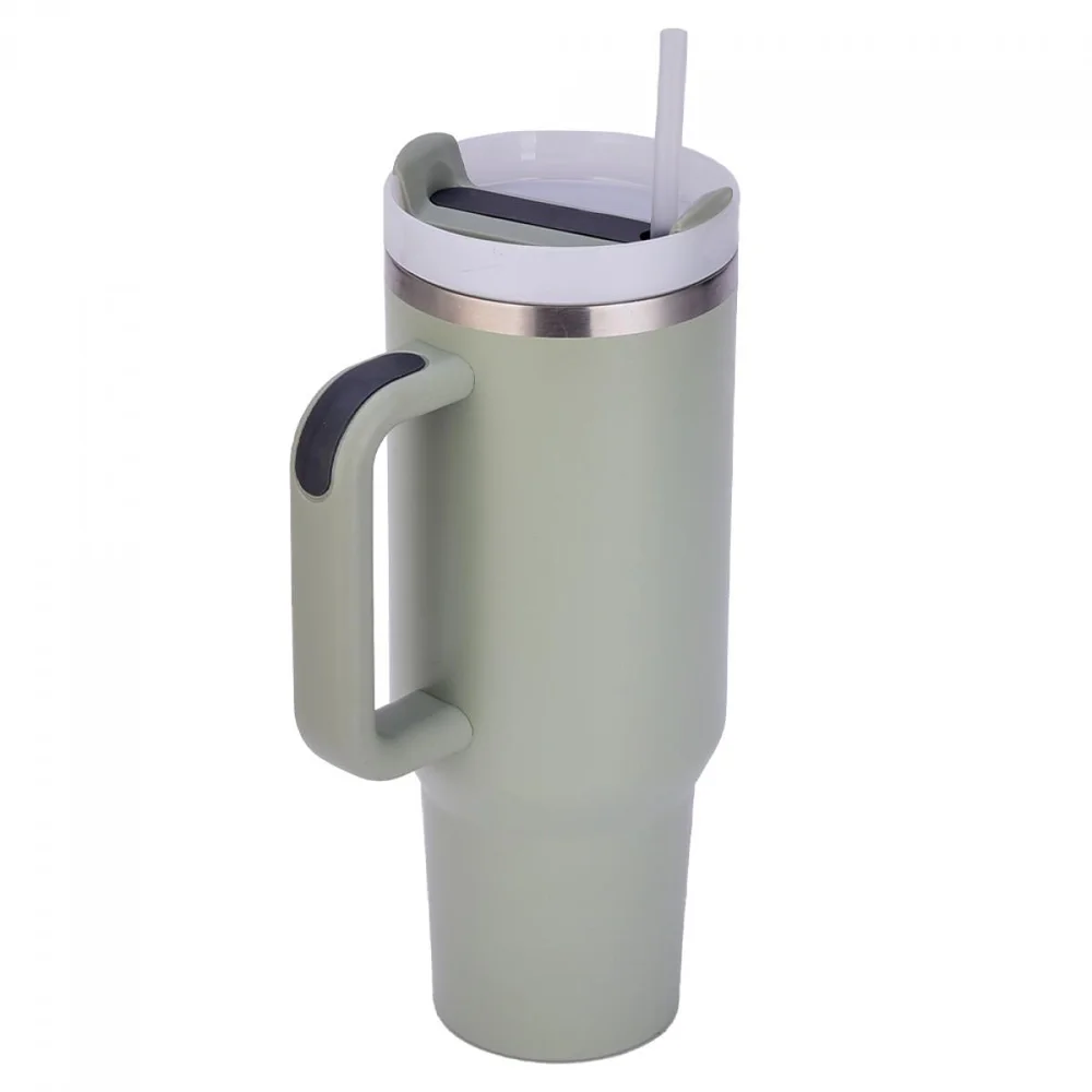 Imagem 2 de 4 do produto Copo Térmico Leônidas, 1180ml, Com Canudo, Quente Ou Frio, Metal, Verde, Ln-gl-st1180mlgr