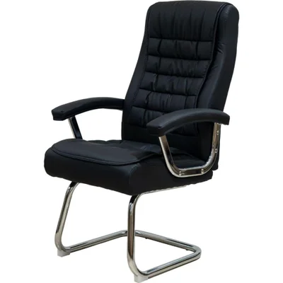 Cadeira Escritório Fixa Presidente Spring Oslo Domann Design Assento Pu Preto Base Metal