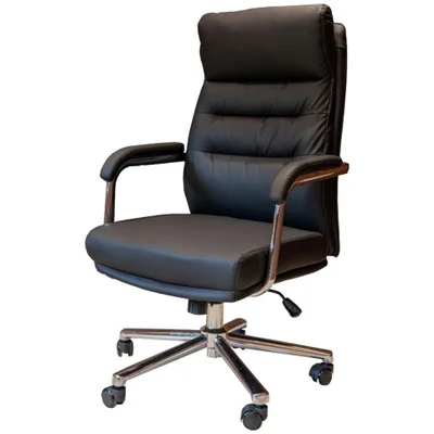 Cadeira Escritório Presidente Elite Domann Design Assento Pu Preto Base Metal