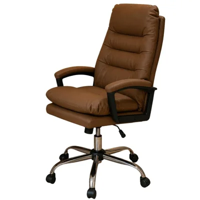 Cadeira Escritório Presidente Lumo Domann Design Assento Pu Camel Marrom Base Metal