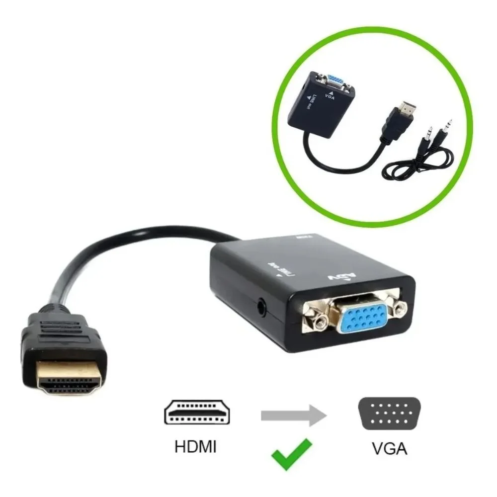Imagem 2 de 3 do produto Adaptador De Video HDMI Macho Para Vga Femea + Audio P2 Tomate