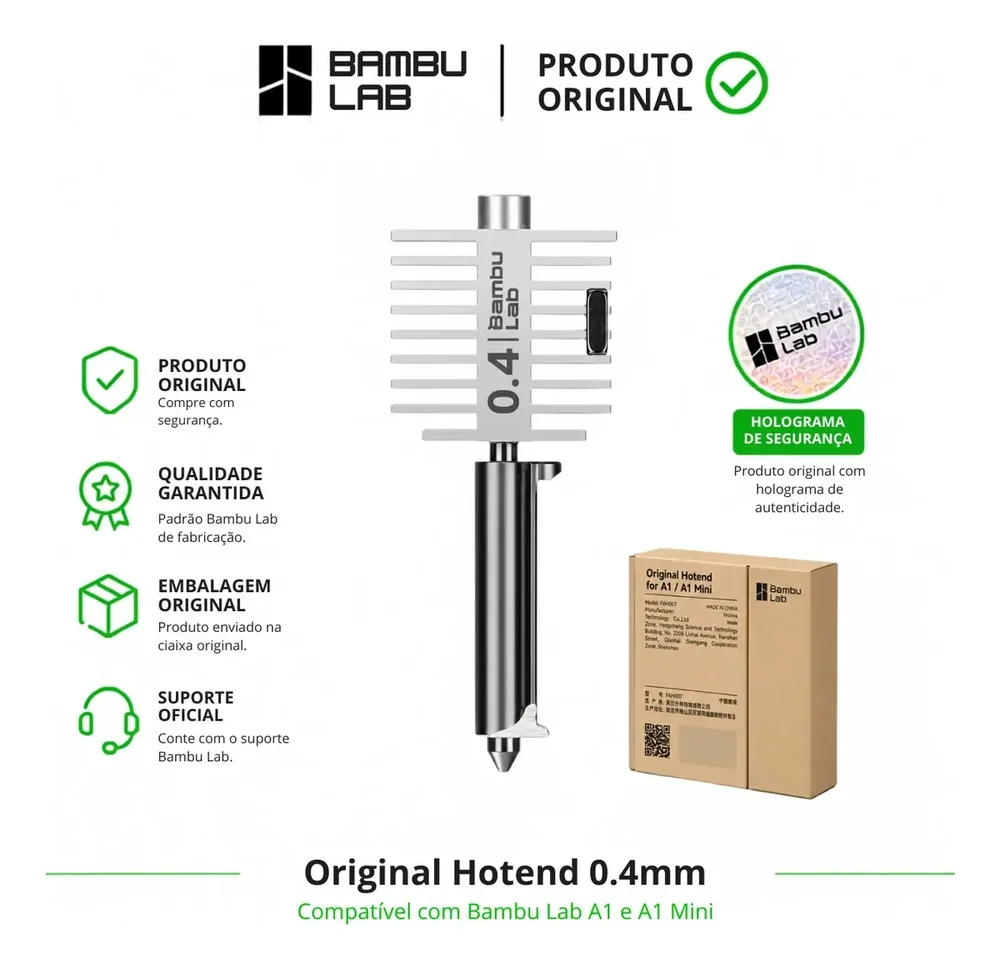 Imagem 2 de 3 do produto Hotend Original Bambu Lab A1 / A1 Mini - Bico Original - 0.4 mm