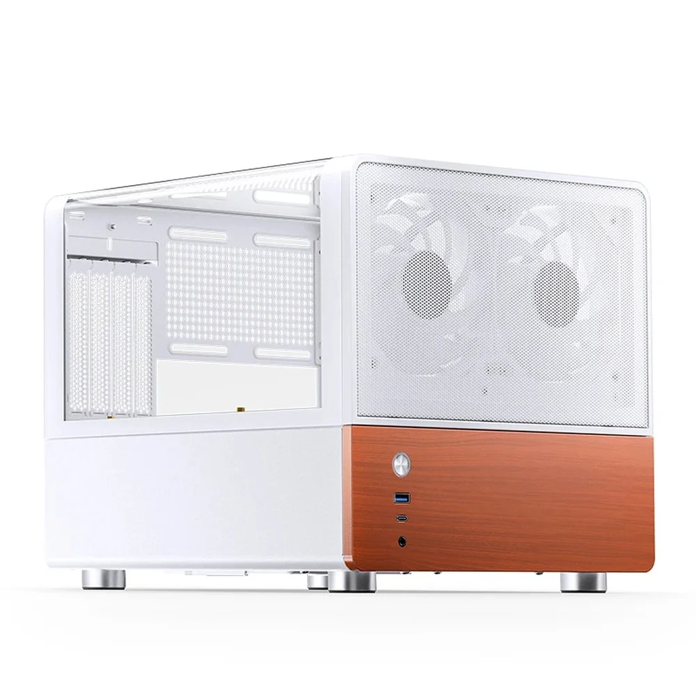 Gabinete Aquário Premium Jonsbo V12 M-atx Branco E Madeira Nogueira
