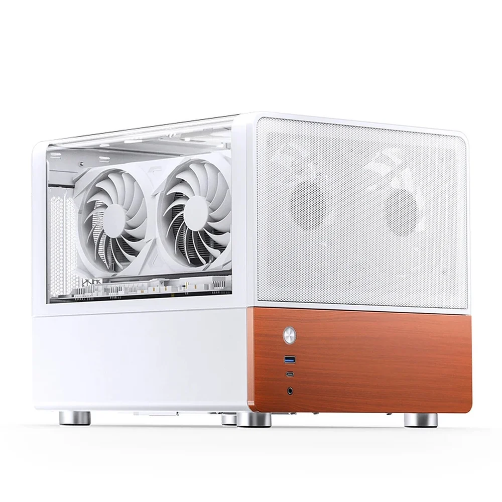 Imagem 3 de 5 do produto Gabinete Aquário Premium Jonsbo V12 M-atx Branco E Madeira Nogueira