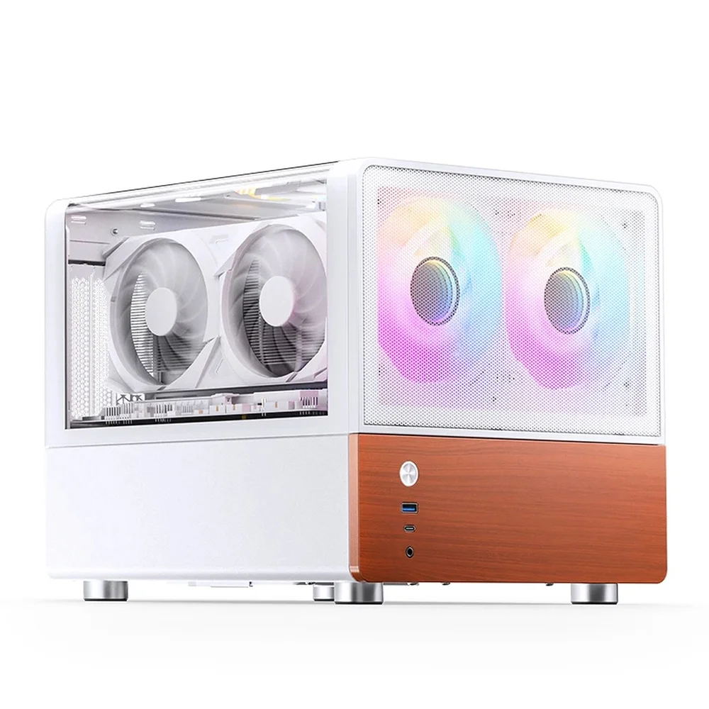 Imagem 4 de 5 do produto Gabinete Aquário Premium Jonsbo V12 M-atx Branco E Madeira Nogueira