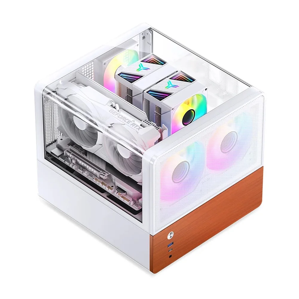 Imagem 5 de 5 do produto Gabinete Aquário Premium Jonsbo V12 M-atx Branco E Madeira Nogueira