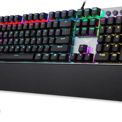 Teclado Mecânico Com Fio LED Rainbow Switch Azul Aula
