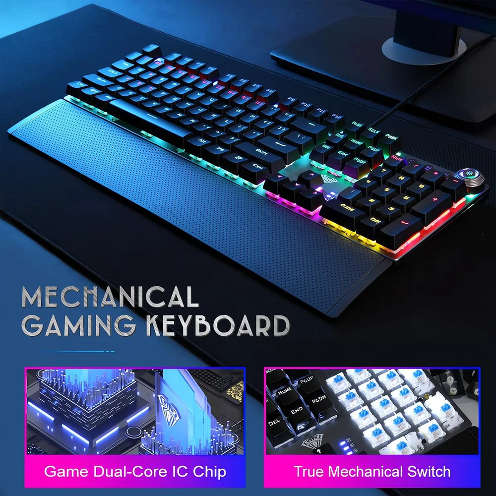 Imagem 3 de 3 do produto Teclado Mecânico Com Fio LED Rainbow Switch Azul Aula