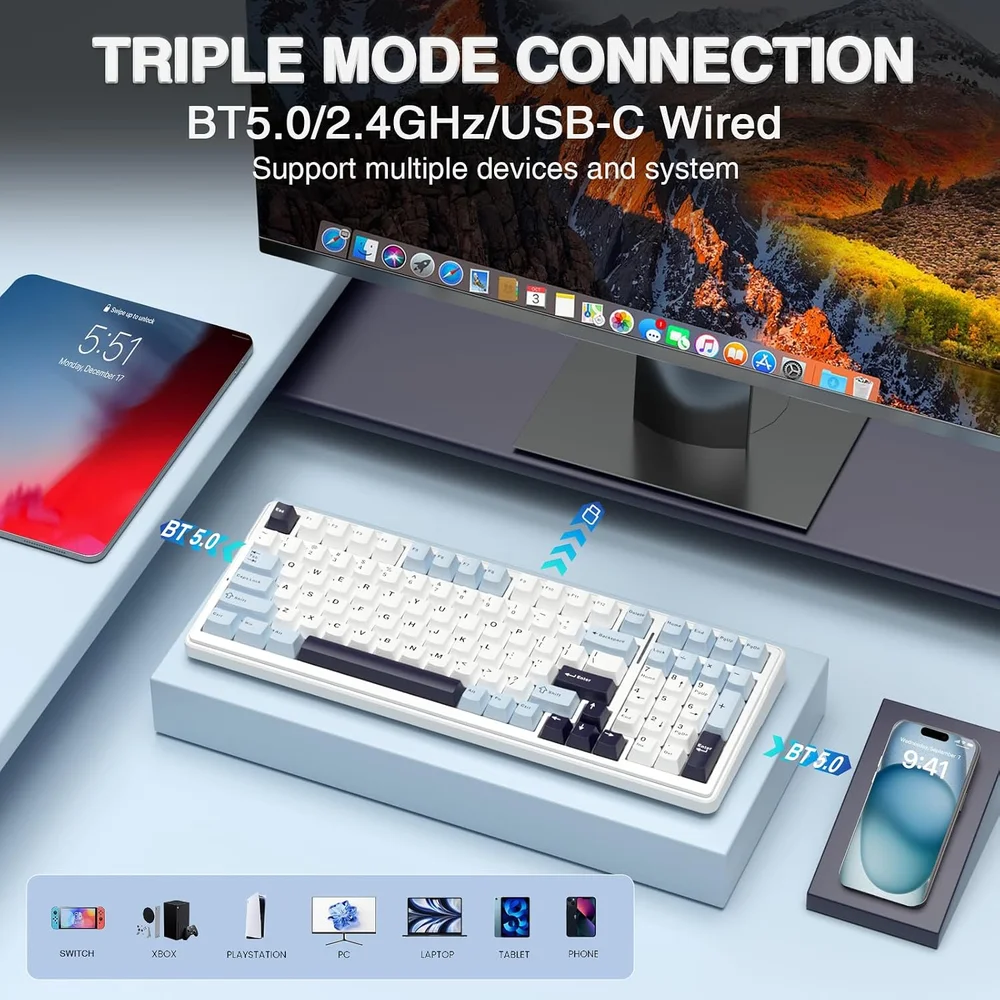 Imagem 2 de 3 do produto Teclado Mecânico Sem Fio RGB Hot Swap Aula F99