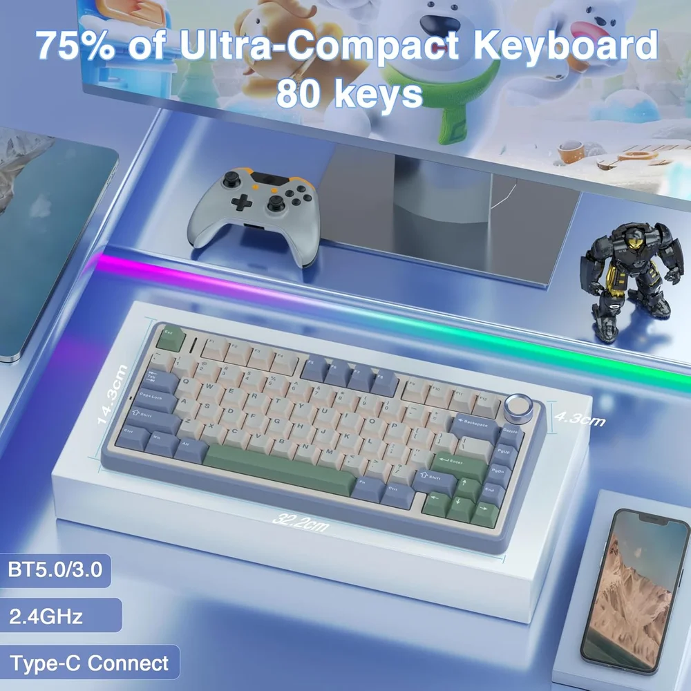 Imagem 3 de 3 do produto Teclado Mecânico RGB Bluetooth Usb-c Aula F75