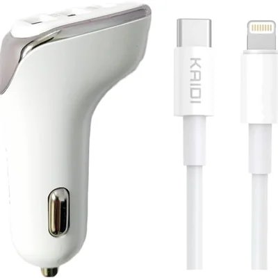 Carregador Veicular Turbo 38w Usb-c Lightning 3 Saídas Kaidi Kd-304cl