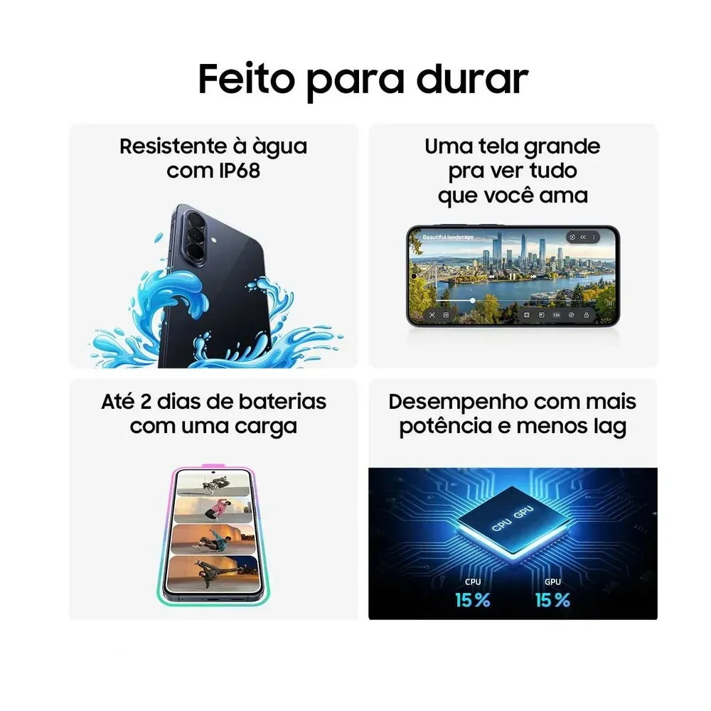 Imagem 3 de 4 do produto Celular Samsung Galaxy A57 5g, 128GB, 8GB Ram, Câmera 50mp, Ip68, Super AmoLED 6.7", Recursos Ai - Cinza