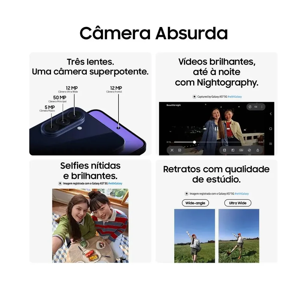 Imagem 4 de 4 do produto Celular Samsung Galaxy A57 5g, 128GB, 8GB Ram, Câmera 50mp, Ip68, Super AmoLED 6.7", Recursos Ai - Cinza