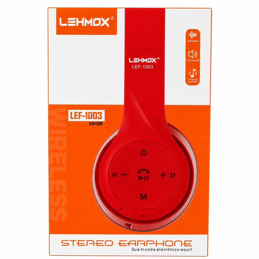 Imagem 2 de 3 do produto Headphone Lehmox Bluetooh Microsd Fm P2 Vermelho Lef-1003