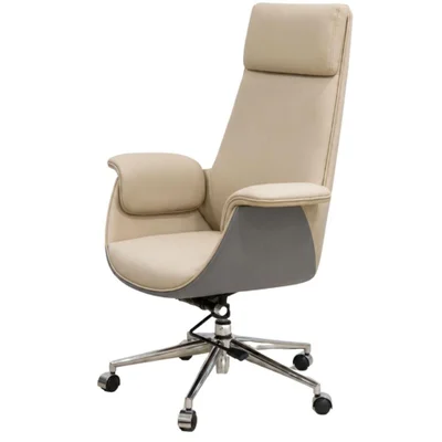 Cadeira Escritório Presidente Star Domann Design Composê Cinza Pu Off-white Base Metal