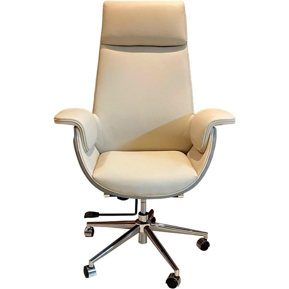 Imagem 2 de 5 do produto Cadeira Escritório Presidente Star Domann Design Composê Cinza Pu Off-white Base Metal