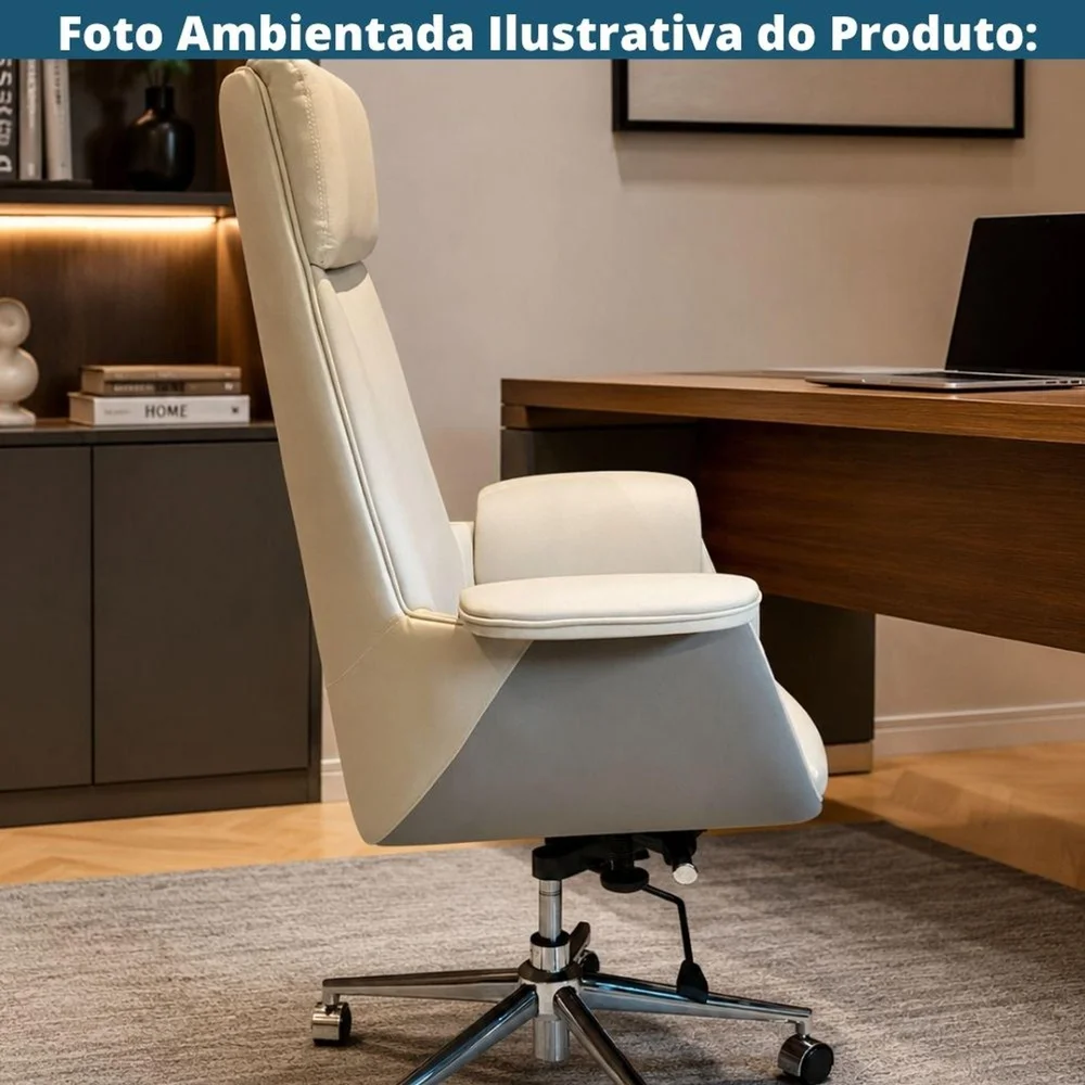 Imagem 4 de 5 do produto Cadeira Escritório Presidente Star Domann Design Composê Cinza Pu Off-white Base Metal