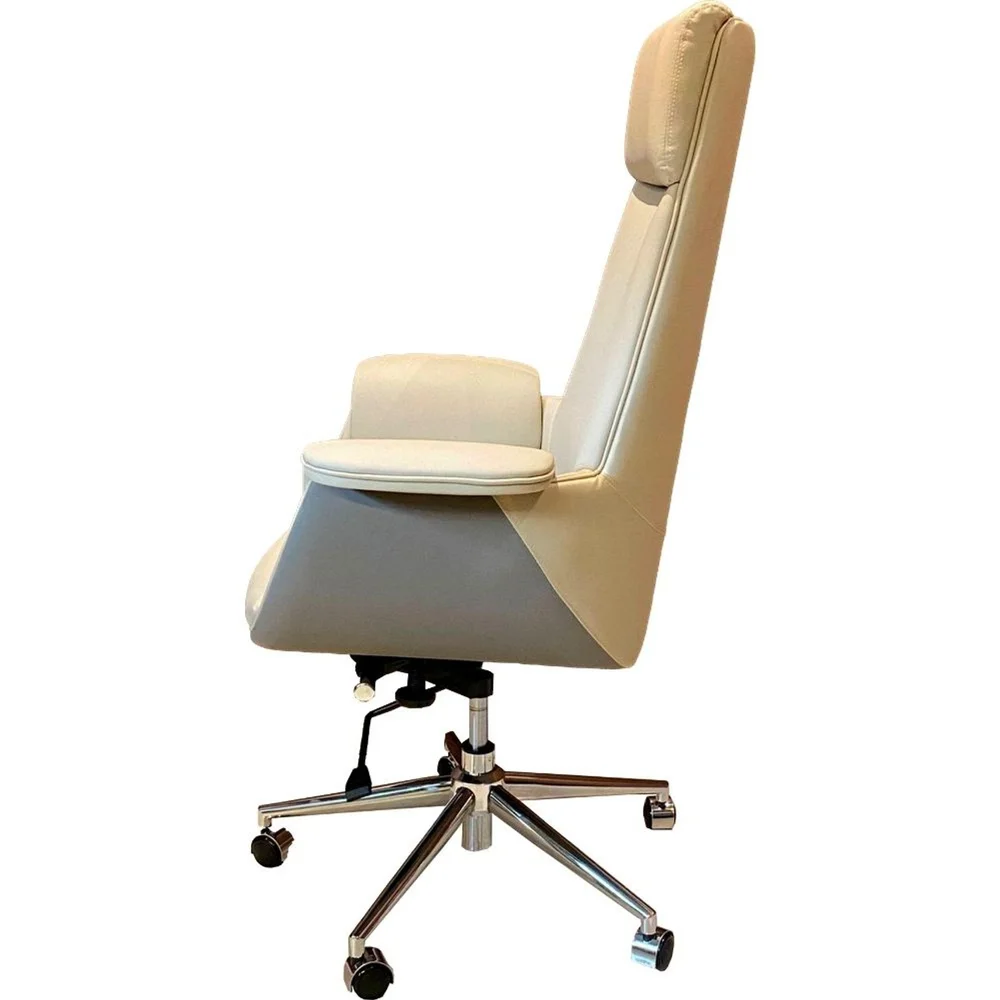 Imagem 5 de 5 do produto Cadeira Escritório Presidente Star Domann Design Composê Cinza Pu Off-white Base Metal