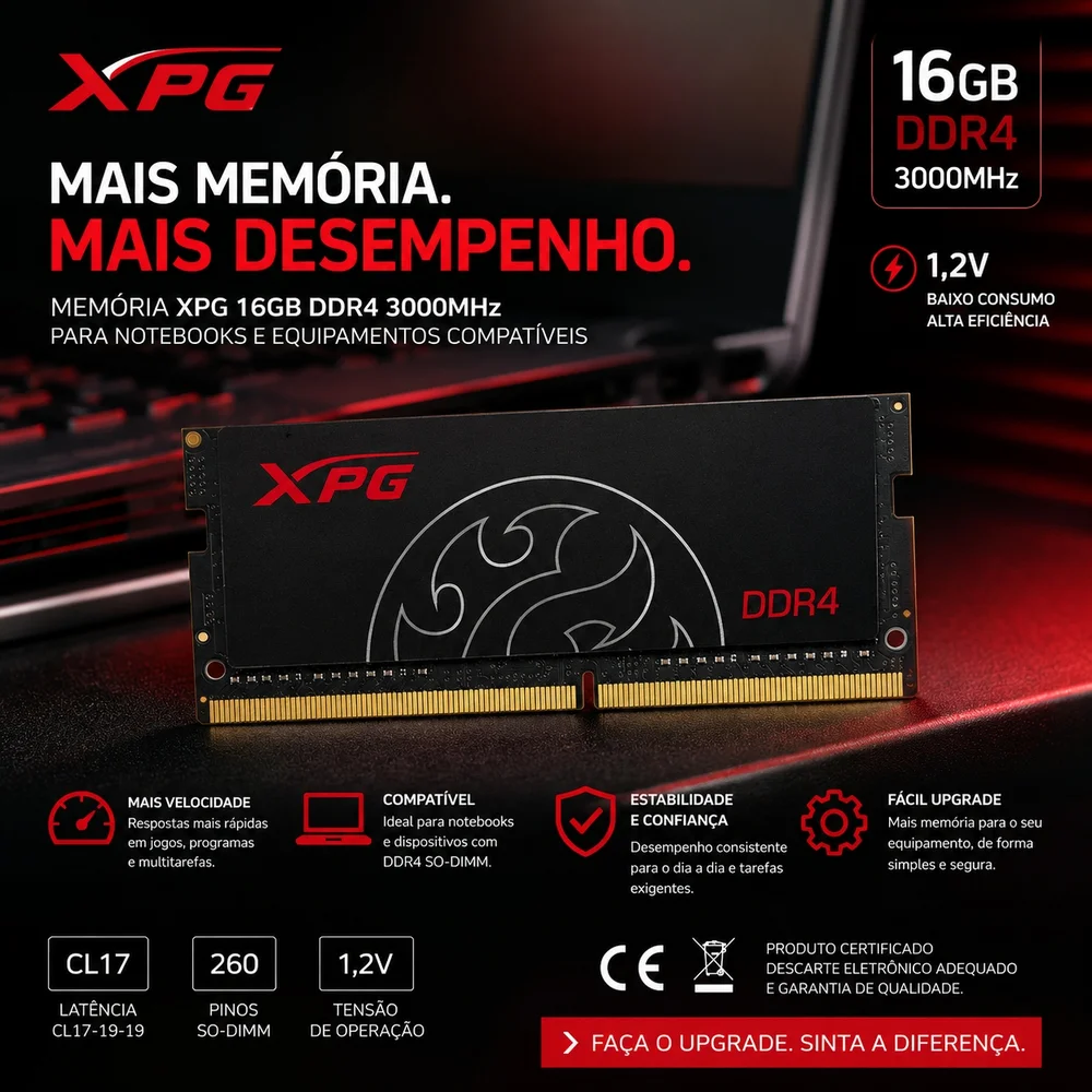 Memória Xpg 16gb Ddr4 3000mhz Cl17 Sodimm