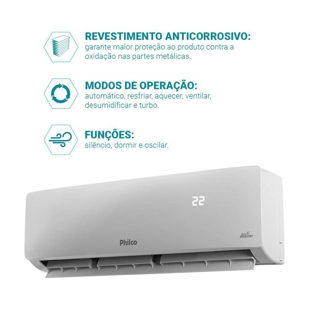 Imagem 3 de 5 do produto Ar Condicionado Split Inverter Philco 12000 Btus Quente E Frio 220v Pac12qb