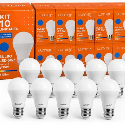 Kit 10 Lampadas LED A60 6w 6500k E-27
