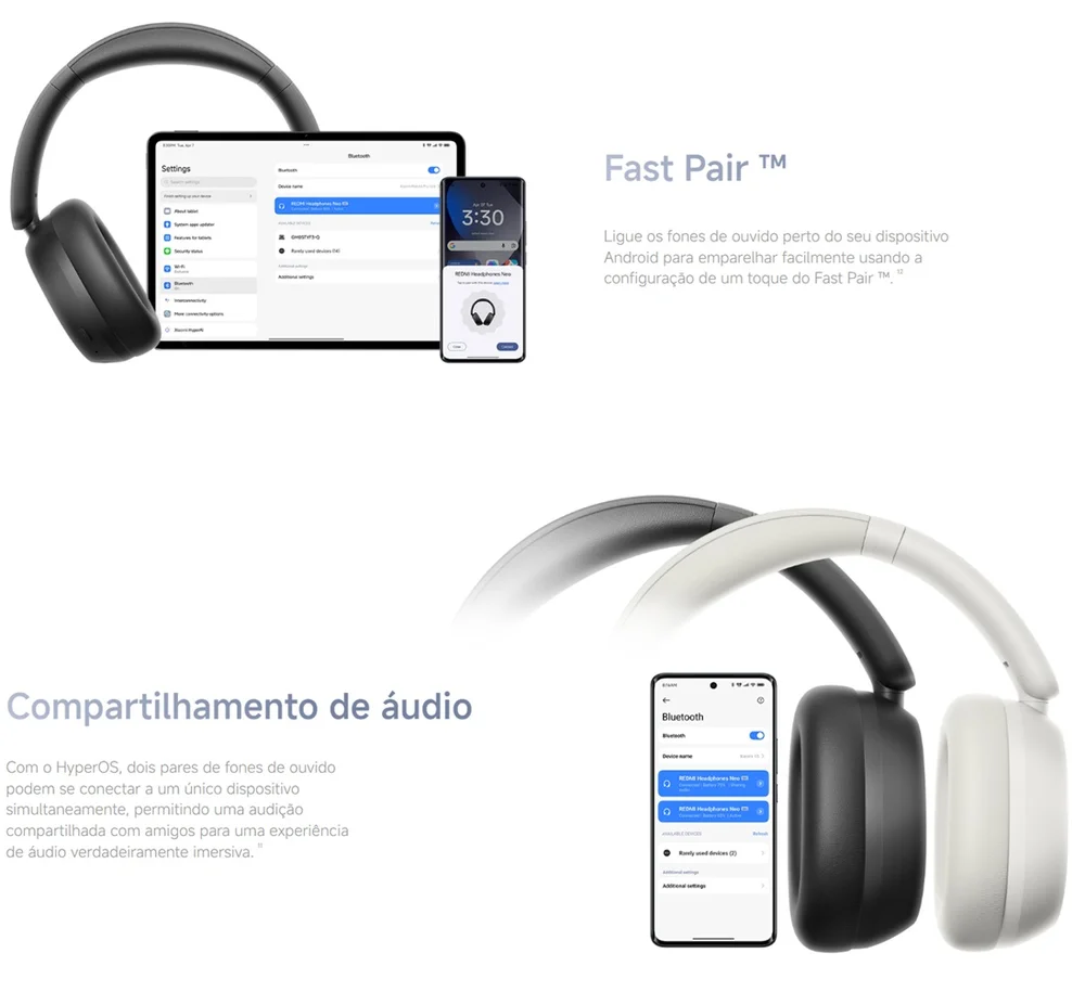 Imagem 3 de 5 do produto Fone De Ouvido Redmi Headphones Neo, Anc, 42db, Conexão Dupla, Equalizador De Som, Wireless, Preto