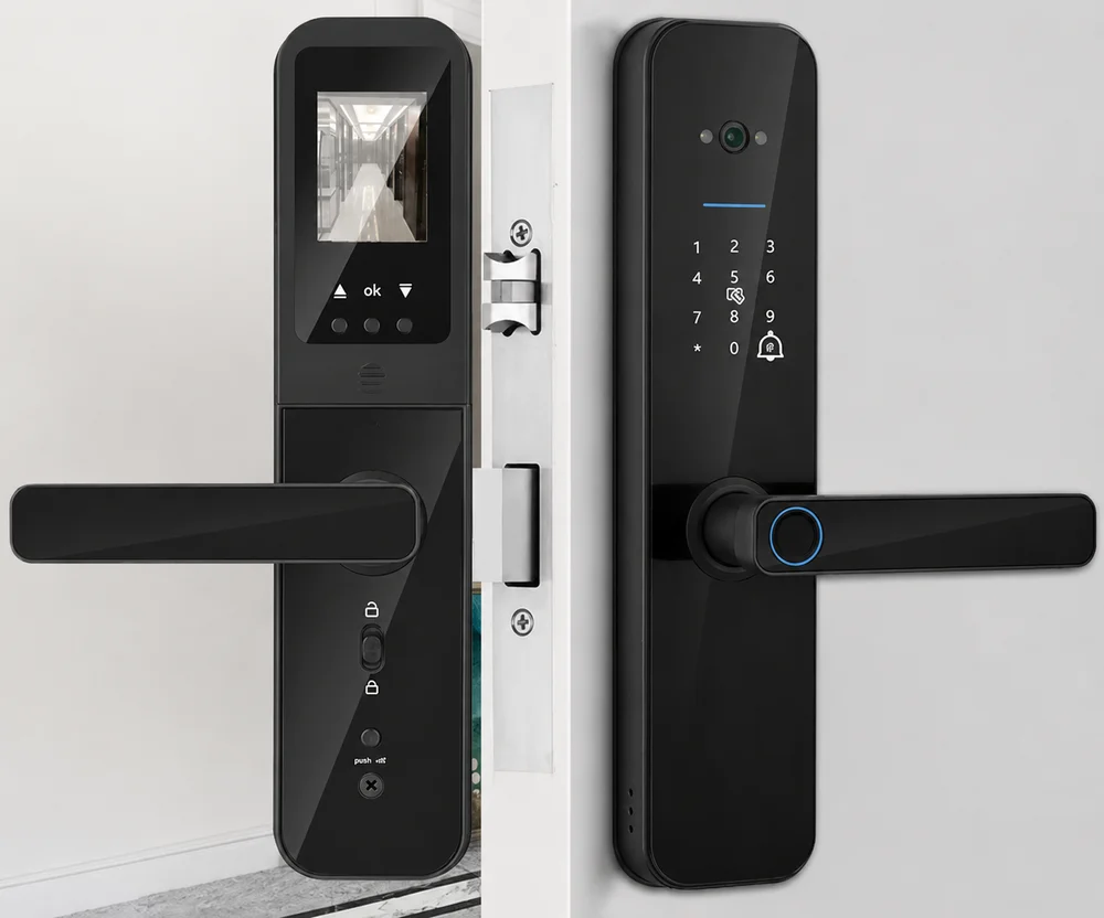 Fechadura Digital Inteligente Wi-fi Tuya Com Câmera Vídeo Porteiro Tela Lcd Interna Senha Cartão Rfid Biometria
